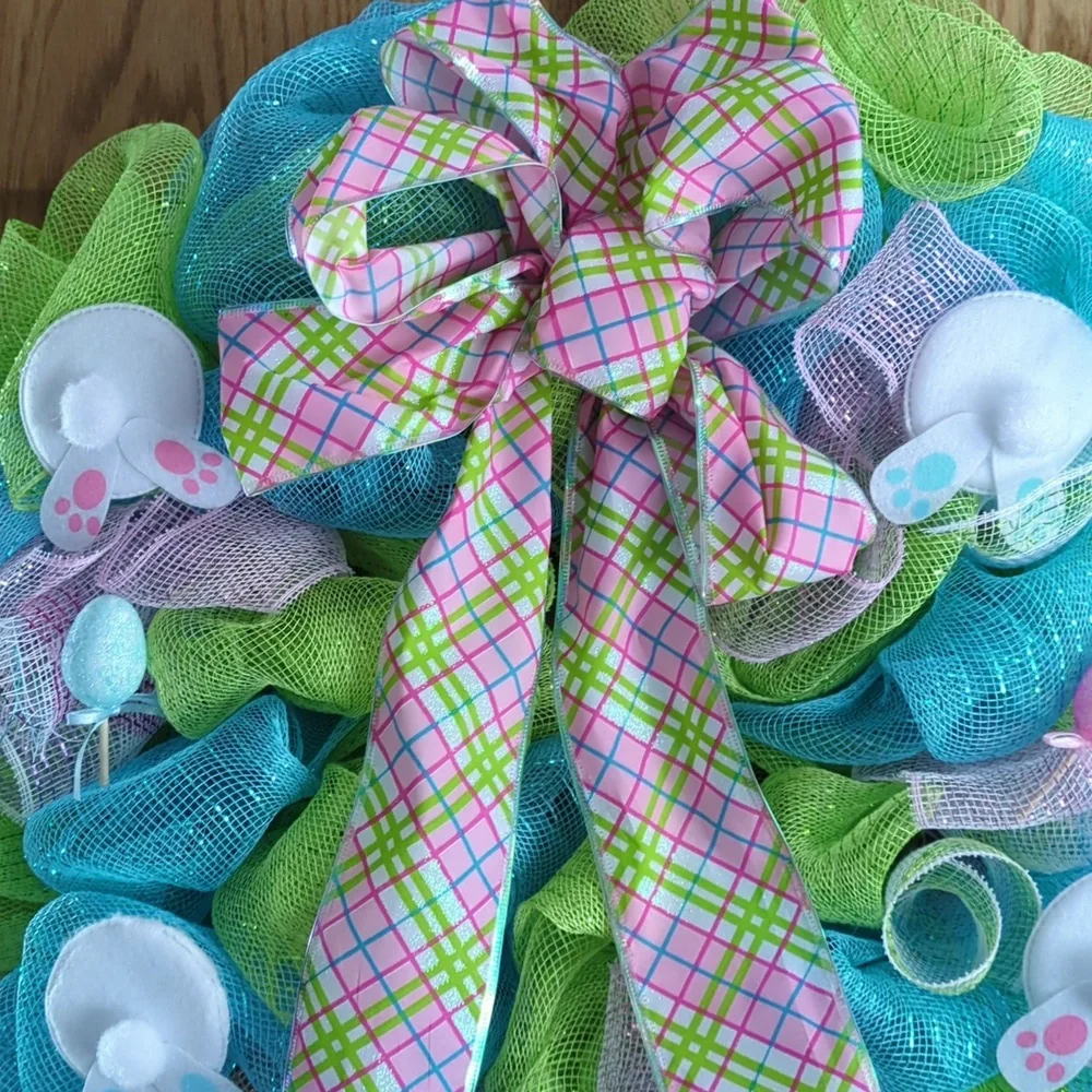 Handmade Echo mesh Easter/Spring wreath door hanger